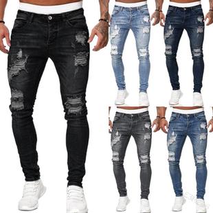 Badge Men's New Wish Foreign Trade Skinny Jeans Hot Selling European and American Amazon AliExpress Leggings with Holes