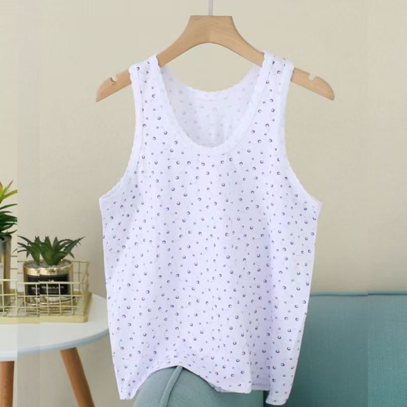 Pure Cotton Vest, Large Size, for Mothers, Elderly, and Grandmothers, All-Cotton Undershirt, Thin, Wholesale, One-Piece, Printed, with Chest Pads, Beautiful Back Design