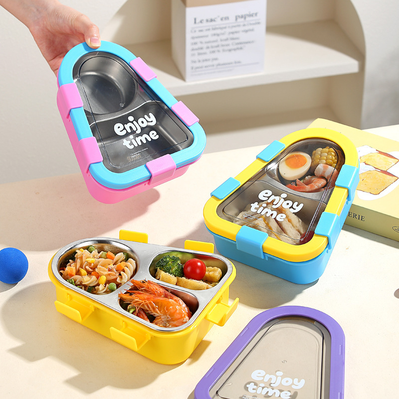卡通学生不规则形304不锈钢饭盒 上班族三分格午餐便当盒带盖餐具