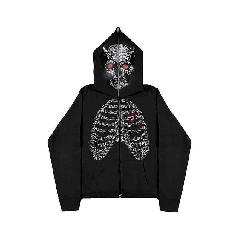 thumbnail image 1 of Sudadera con capucha holgada Y2K con estampado de estrellas y esqueleto de color sólido unisex europea y americana nueva de 2022, 1 of 5