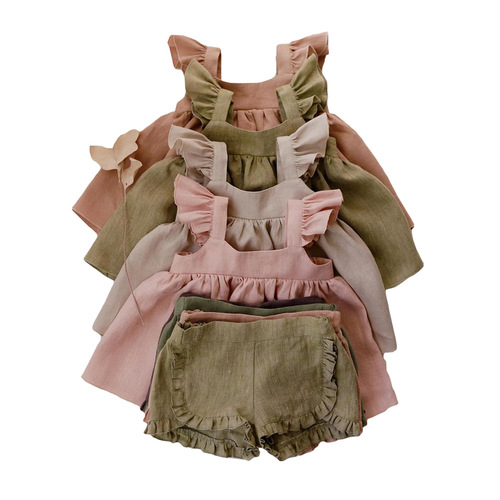 Girls' Dress, Princess Style, Cotton-Linen Fabric, Flared Sleeve, Vest-Style Mini Dress, Baby Dress, Girl's Fashionable Ins-Inspired Outfit