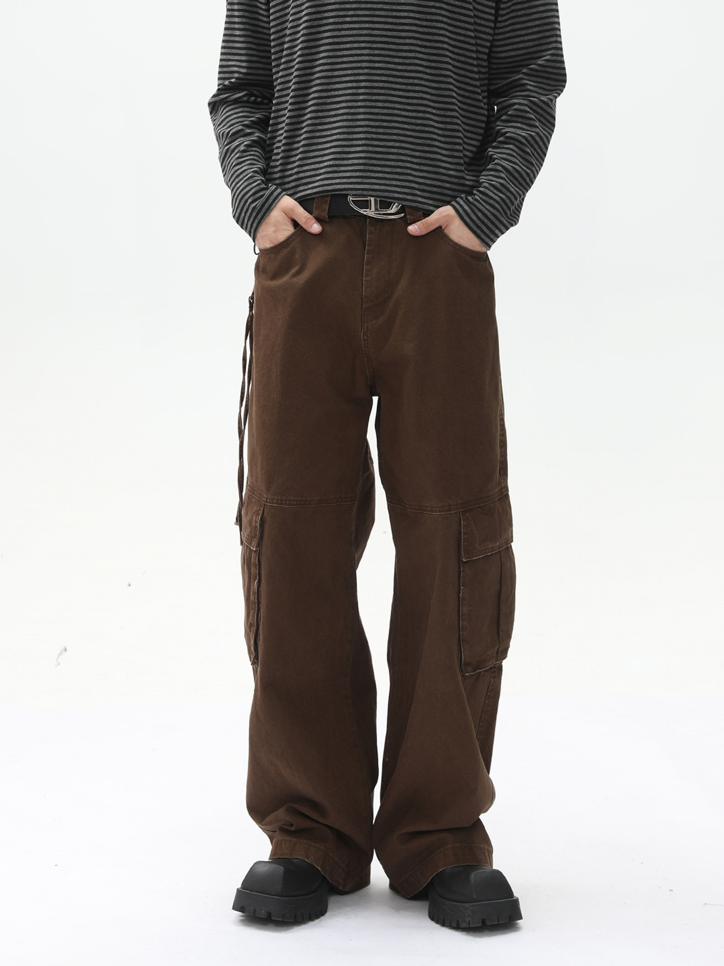 MTLCLOTHES Hombres| La mayoría de los bolsillos laterales de la calle alta decoración de cremallera personalidad rectas herramientas sueltas jeans