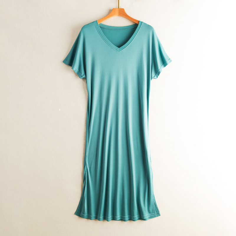 Summer New Arrival Silk Dress for Women, Long Style with Side Slit, Mulberry Silk, Plus Size, V-Neck, Loose Raglan Sleeves, Base Dress