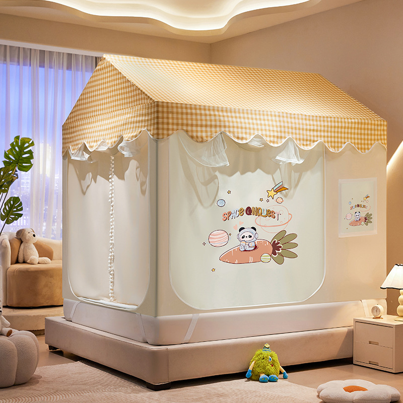 A类母婴级防摔蚊帐多开门坐床式防尘全底房型蚊帐加密加厚遮光帘