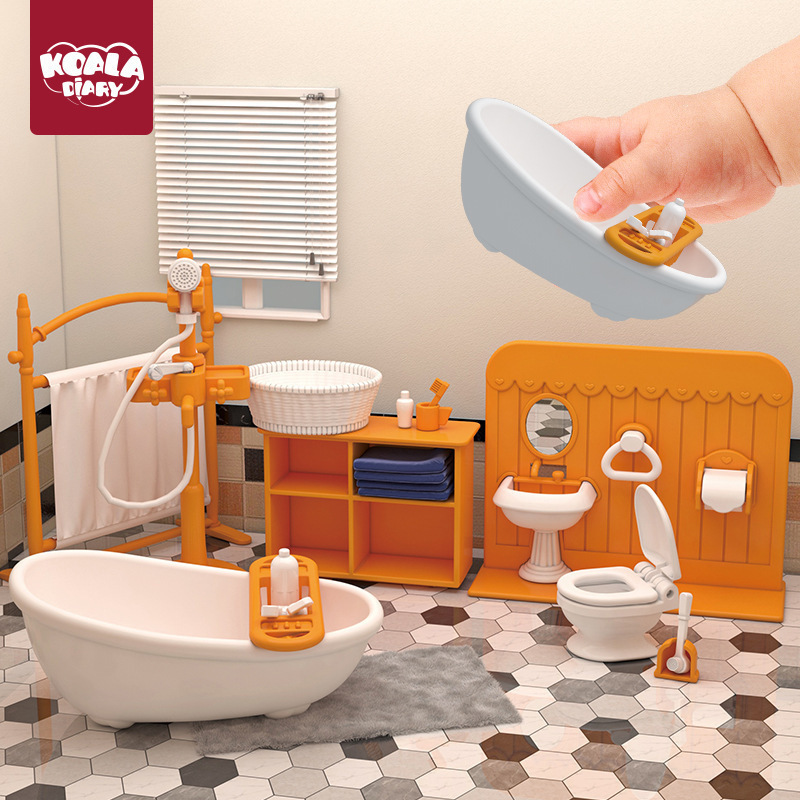 Simulation Pretend Play Mini Bathroom Washroom Toilet Sink Dollhouse Model Small Ornament Toy