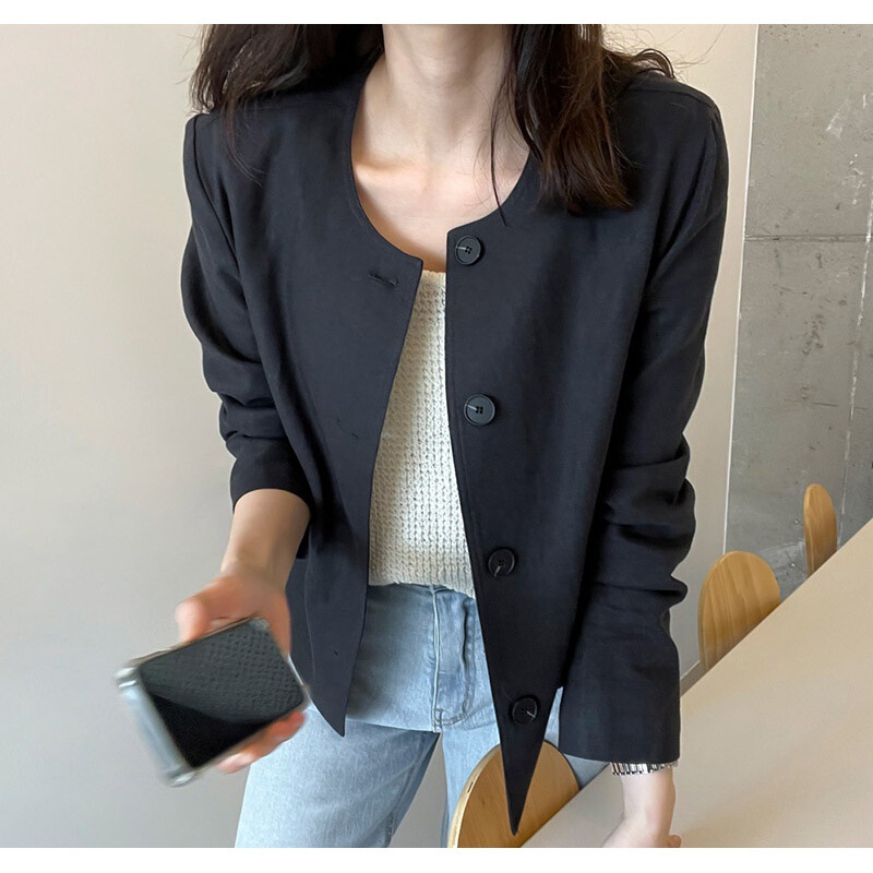 2023 Autumn New South Korea linen sun protection top cardigan jacket coat women's long sleeve round neck small suit jacket 2023 Autumn New South Korea linen sun protection top cardigan jacket coat women's long sleeve round neck small suit jacket