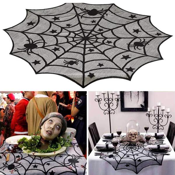 Black Halloween table runner Halloween spider web tablecloth Ghost…