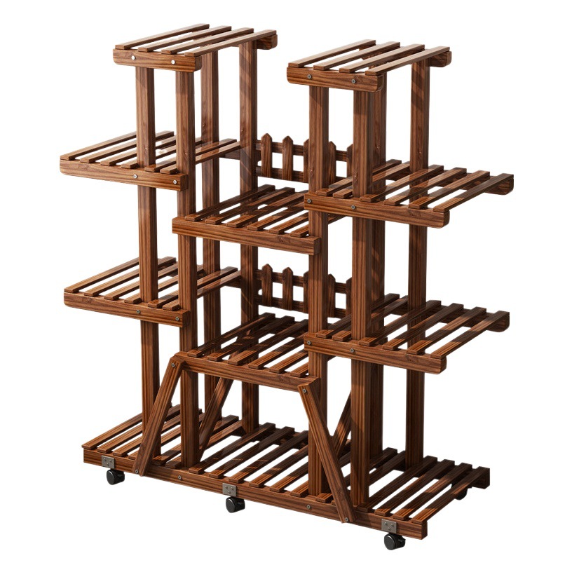 Soporte de flores de madera maciza de pie multi-capa soporte de flores sala de estar interior móvil balcón maceta planta rack de almacenamiento image 1