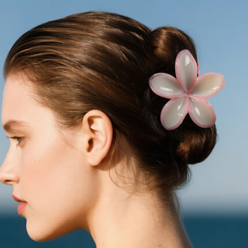 カード式コントラストカラーの雰囲気のある花のヘアピン韓国風甘い後頭部ヘアシャーククリッププラムの花のヘアアクセサリー|undefined