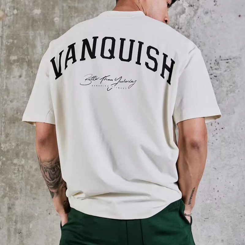 Pánské tričko VANQUISH oversized, čistě bavlněné tričko s kulatým výstřihem a krátkým rukávem, běžecké, tréninkové, ležérní_voghion.com