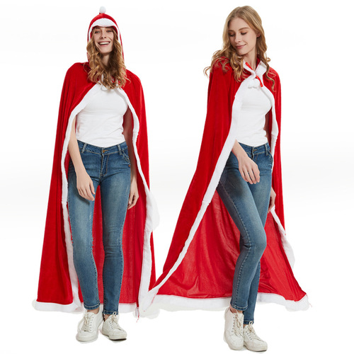 Christmas costume adult Santa coat cloak red hat Christmas coat children's party stage performance costume
