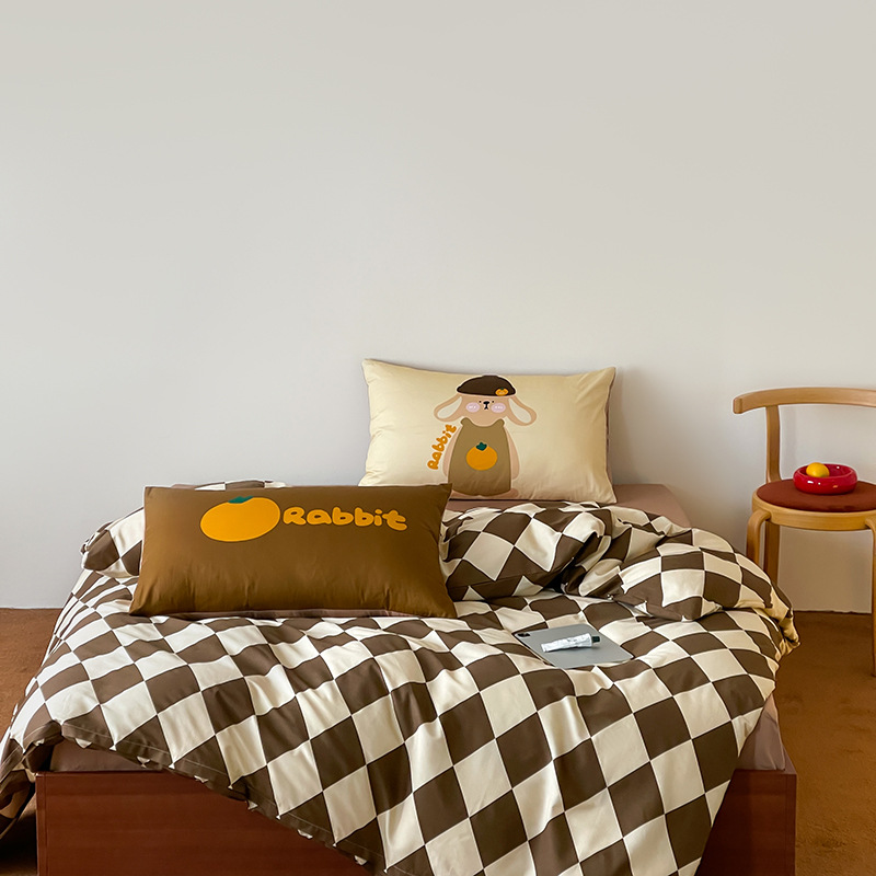 Cartoon Cotton Four-piece Bedding Set Cute Korean Style Bed Set_voghion.com