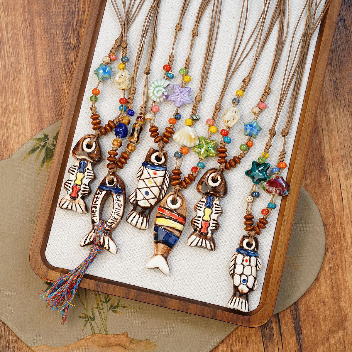 Jingdezhen Ceramic Fish Necklace New Chinese Ethnic Style Ceramic Long Sweater Chain Xiaohongshu Ancient Style Accessories for Women