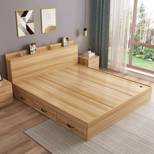 现代简约高箱储物床收纳床榻榻米床1.5米板式床多功能双人床1.8米