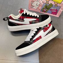 许玲2025新款牛仔布小众复古潮流面包鞋男女百搭情侣拼色运动板鞋