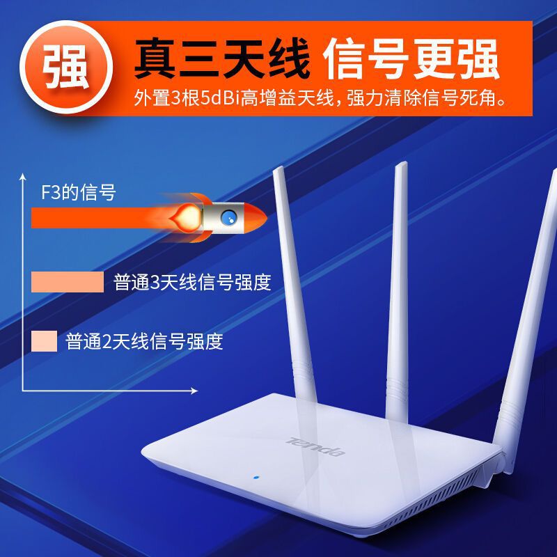 腾达F3无线路由器2.4G家用穿墙高速WiFi光纤中继扩大器300M三天线
