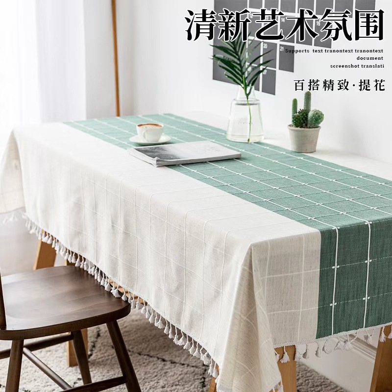 Nordic Ins Style Linen Tablecloth Striped Plaid Tassel Tablecloth Living Room Study Decoration Cover Cloth Picnic Cloth