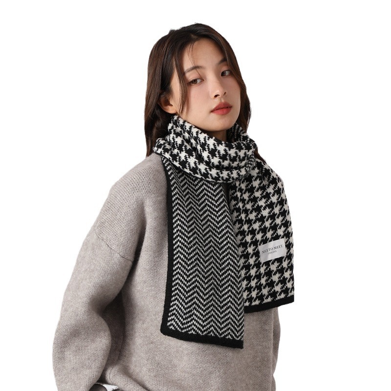 Sciarpa a griglia Qianniao da donna, inverno 2023, nuova coppia di studenti coreani versatili, lavorata a maglia, collo caldo_voghion.com