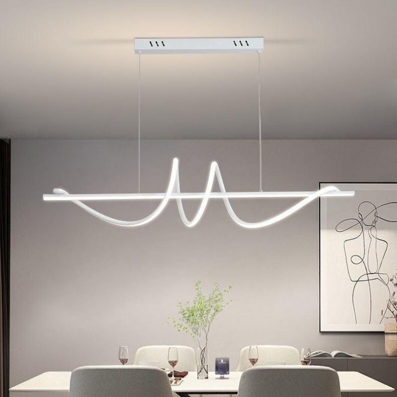 Atmosfera simple grúa de comedor nórdica moderna línea de arte infinito bar de atenuación inteligente de voz estudio luz de comedor