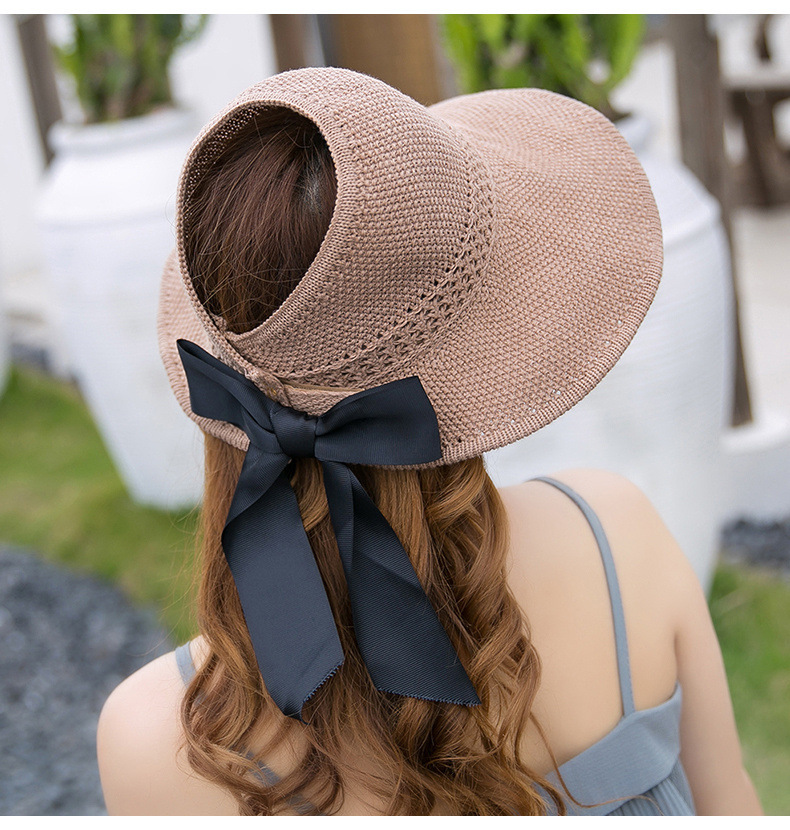 Women's Vacation Solid Color Bowknot Big Eaves Sun Hat display picture 1