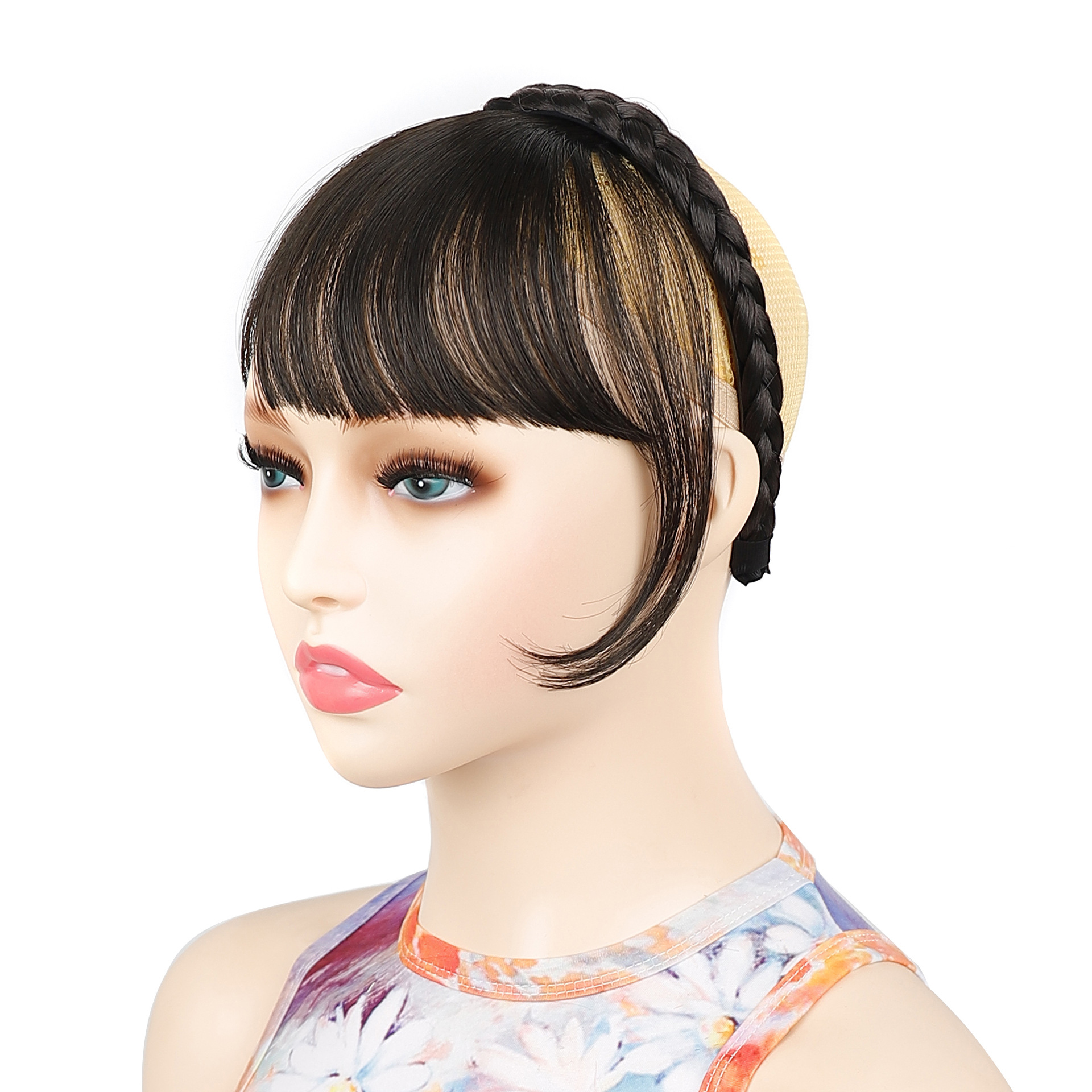 Moda trenza ligera diadema peluca flequillo doble templos flequillo recto peluca flequillo al por mayor