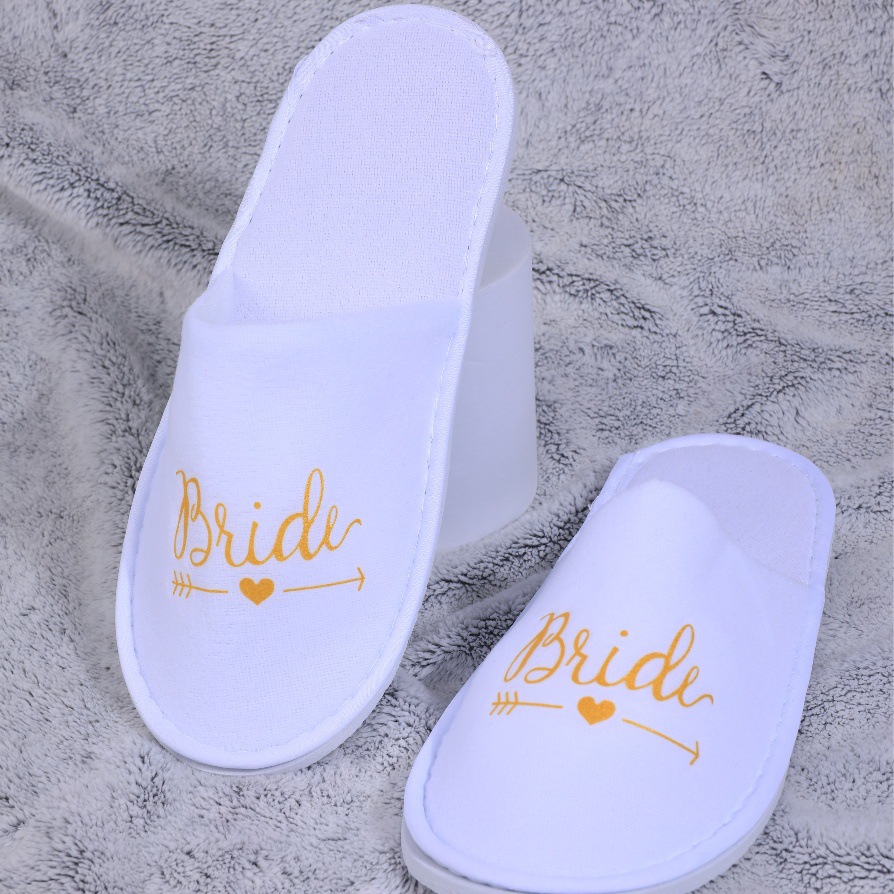 Nuevo viaje casero boda novia zapatillas de lana de coral desechables lavable letras inglesas