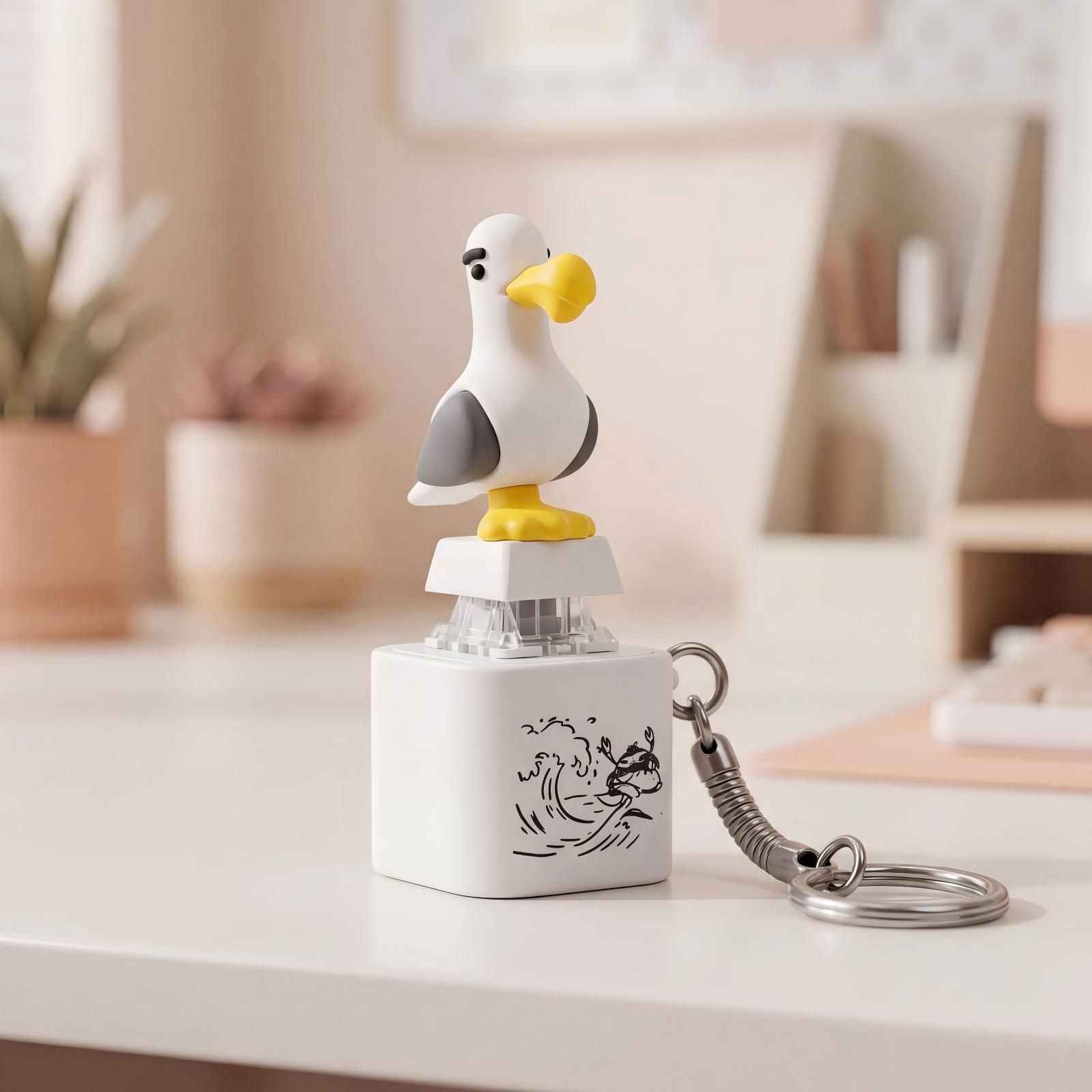 Trendy Viral Seagull Stress-Relief Sound-Emitting and Light-Up Button Rechargeable Keychain Squeeze Toy Wholesale