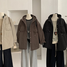 欧玛莱 轻薄棉服女秋冬新款纯色中长款夹棉连帽长袖外套上衣 5349