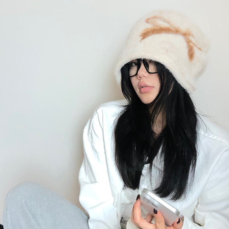 韩系复古蝴蝶结冬季堆堆帽针织冷帽女秋冬保暖防寒护耳包头帽子|undefined