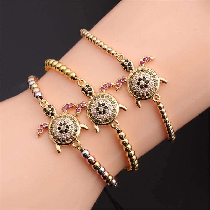 new zircon inlaid tortoise copper beads adjustable bracelet wholesale Nihaojewelry