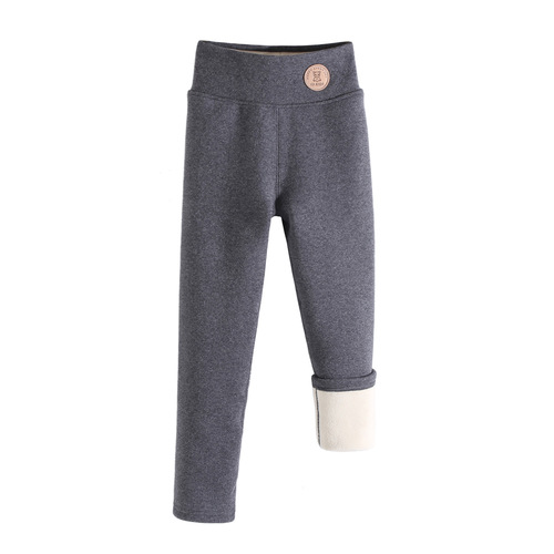 Women's Padded Leggings for Outerwear, Thick Black Children's Pants, Pure Cotton, Grey, Suitable for Middle and Large Children, Autumn and Winter Baby Pants