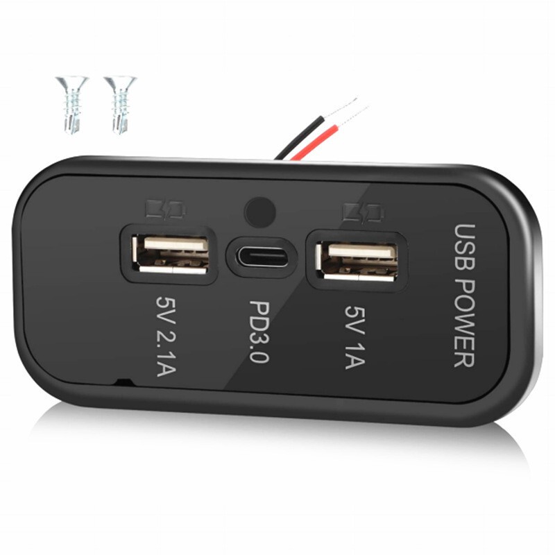 DC car yacht modified USB power adapter charger three-port combination 1A 2.1A PD3.0 fast charging socket