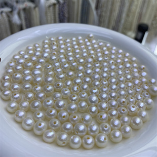 Natural freshwater pearl round beads naked beads 6-7mm near round beads 1.5mm large hole pearl diy jewelry material loose beads