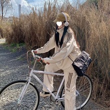 跑步休闲运动服长袖薄款套装女学生春秋宽松韩版外套一整套百搭潮