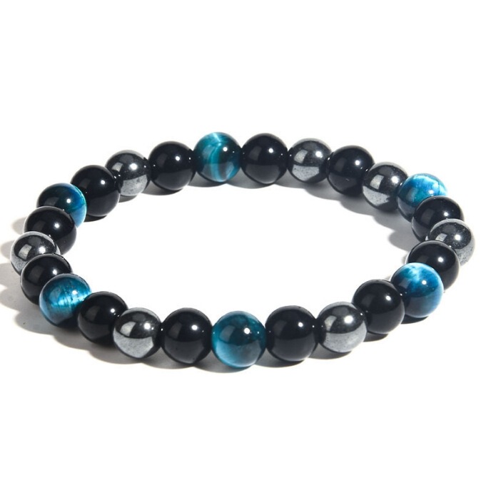 Amazon temu Hityin TK cross-border explosions obsidian tiger eye stone iron gallstone triple protection bracelet 8M wholesale