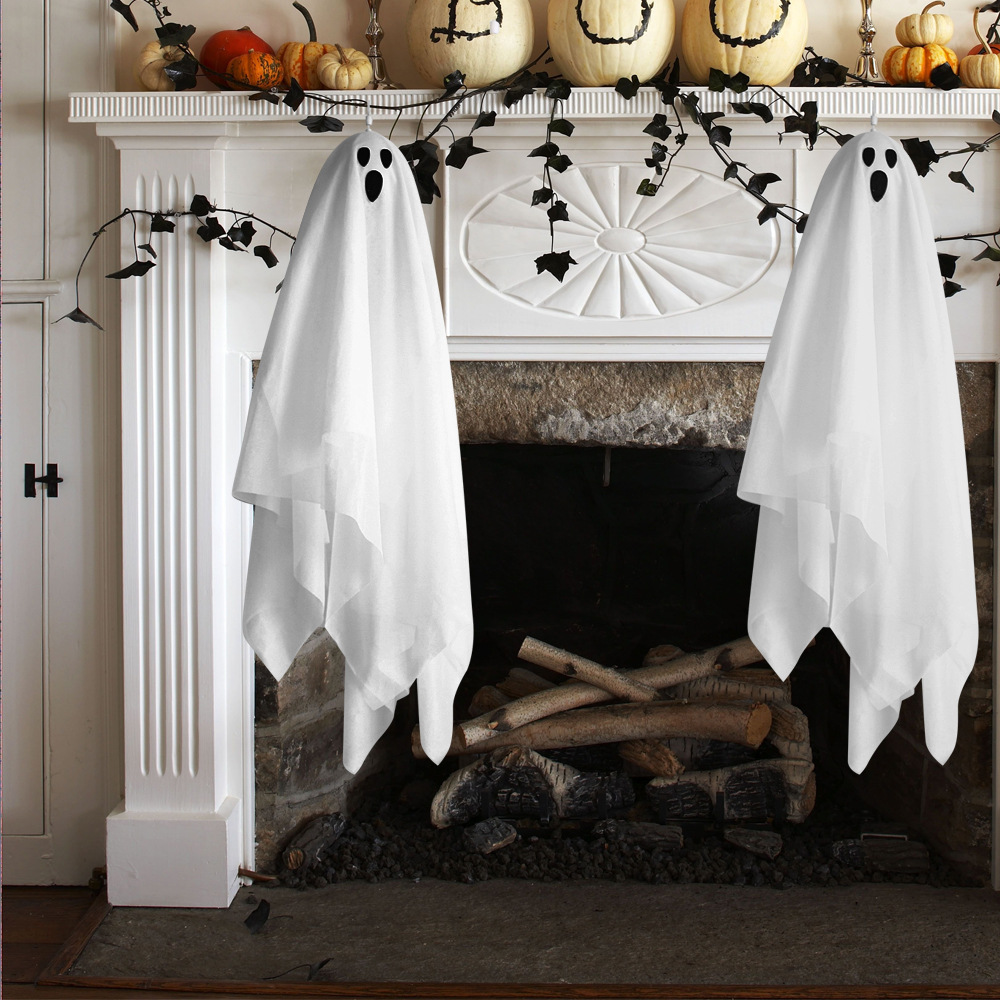 Decoración de jardín de terror de Halloween, toque, sonido luminoso, colgante de fantasma eléctrico, accesorios de diseño de fantasma colgante pequeño blanco