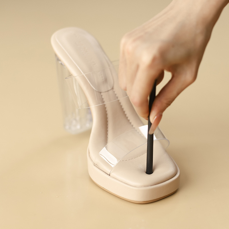 Dung-feeling Waterproof Platform Sandals for Women Summer Outer Wear Thick Heel High-heeled Shoes with Crystal Transparent Platform Sandals for Women