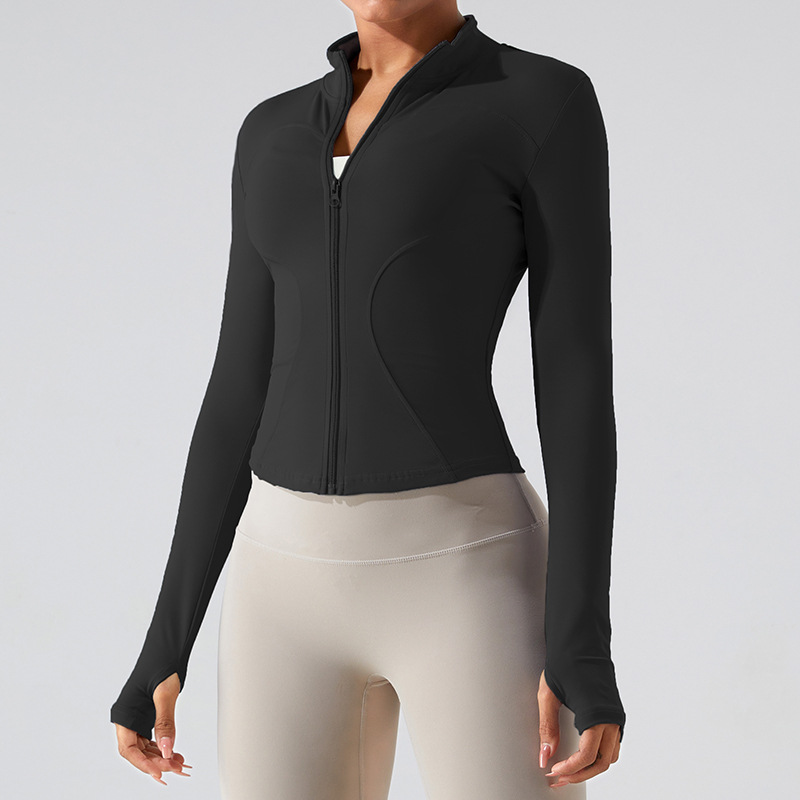 Otoño y invierno zip yoga chaqueta de manga larga mujer entrenamiento de carrera delgada abrigo deportivo de cuello vertical ropa de ejercicio al aire libre