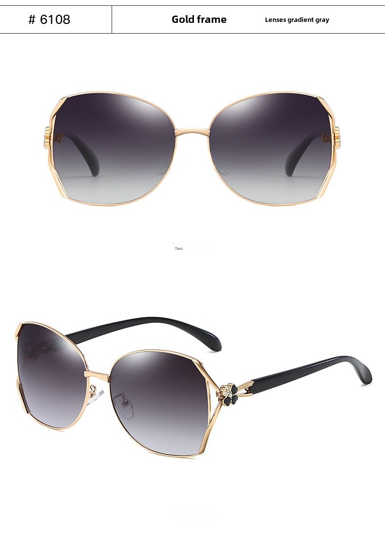Polarized Sunglasses For Women Elegant Diamond Clover Metal Frames_voghion.com