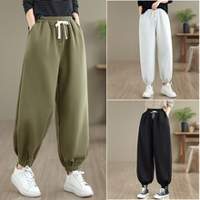 新款 秋冬松紧腰色简约百搭宽松显瘦棉加厚加绒哈伦裤女黑色