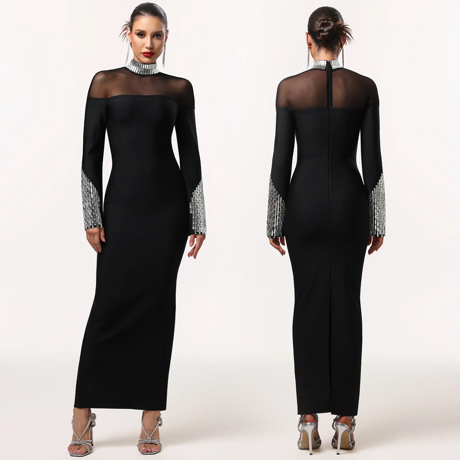 C7592 Aliexpress transfronterizo Amazon Europa y América de moda moda de mujer temperamento de cuello alto diamante caliente exquisito vestido de alta calidad image 1
