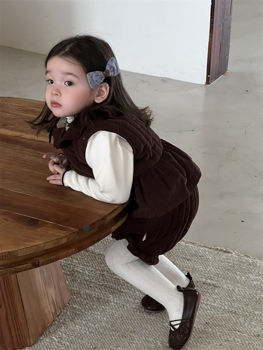 Invierno infantil engrosado conjunto de ropa infantil coreana ropa de bebé ropa de invierno de niñas chaleco de algodón envuelto con dos piezas