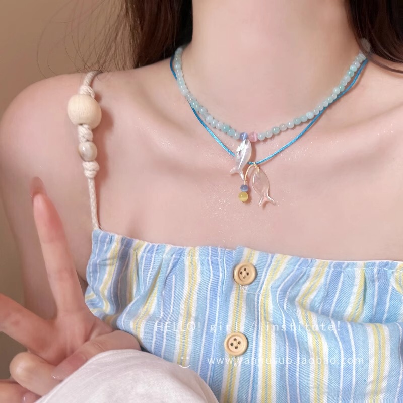 Seaside Holiday Style Beaded Small Fish Necklace Sweet Fashion Personality High Color Value Niche Simple Fashion Versatile Necklace