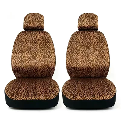 Short plush leopard print car seat Universal seat cover - brown-two-seater-4-piece-set-standard-size