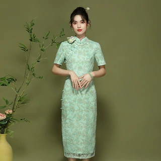 反季清  深圳精品复古中国风蕾丝日常改良旗袍连衣裙24121