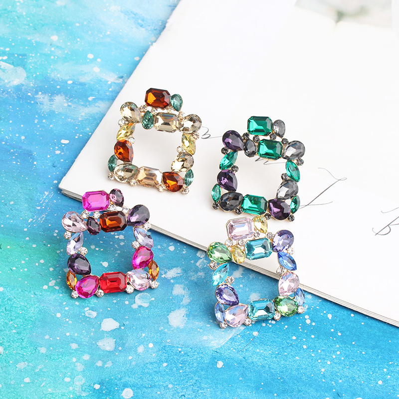 Plating Design Bohemian Square Alloy Plating Glass Women's Ear Studs 1 Pair