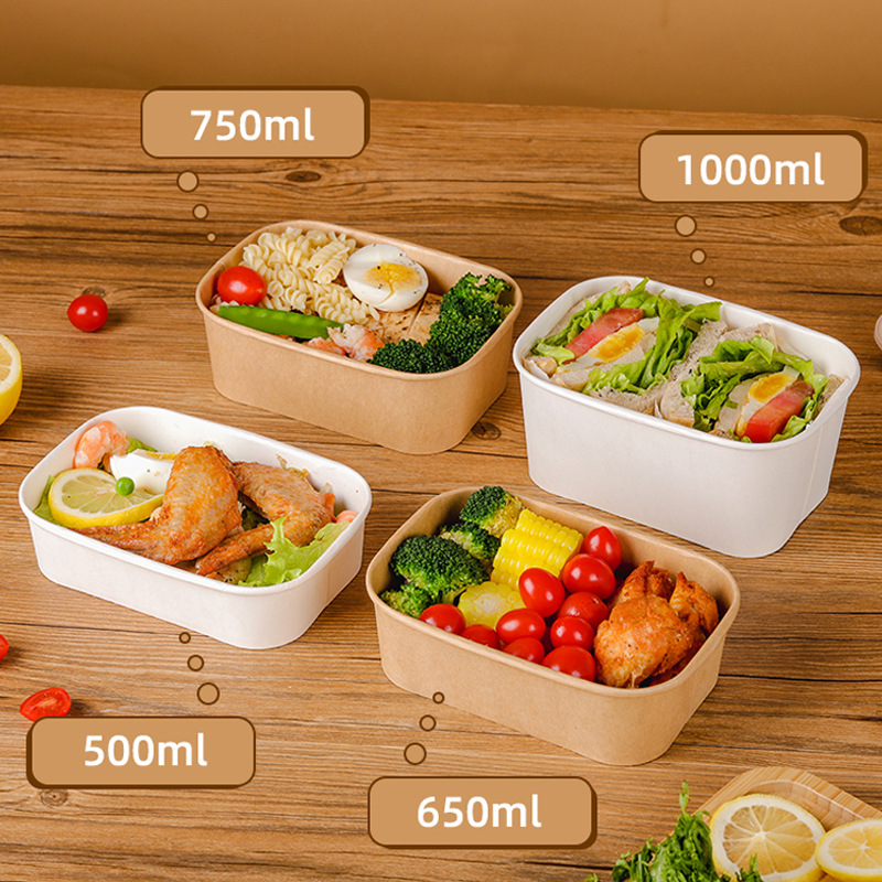 Caja de almuerzo desechable caja de almuerzo de papel kraft rectangular con tapa caja de Bento de fruta de tazón de ensalada de comida ligera con caja de embalaje