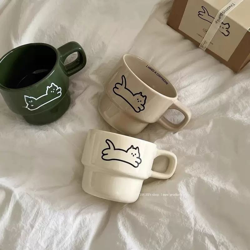 Керамическая кружка с котом, 201–300 мл, чашка высокой температуры, милый дизайн пары/подарок