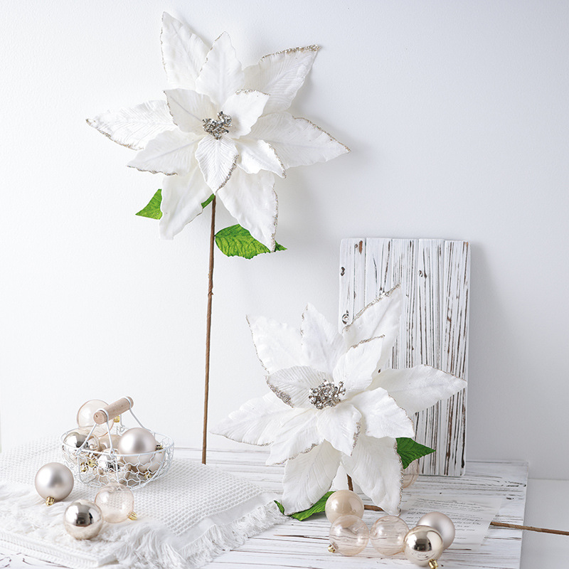 Buscando nuevos productos transfronterizos de flores de Navidad 40cm super grandes de alto grado teñido fijo flor de simulación decoración del árbol de Navidad