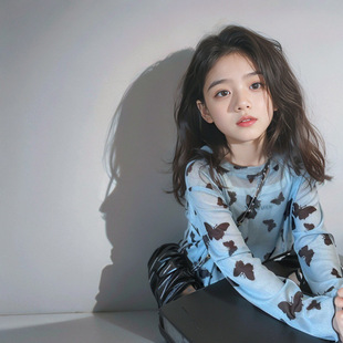 Trendy Summer T-Shirt for Mother and Daughter, Thin Mesh Cartoon Long-Sleeve Sun-Protective Top for Older Children